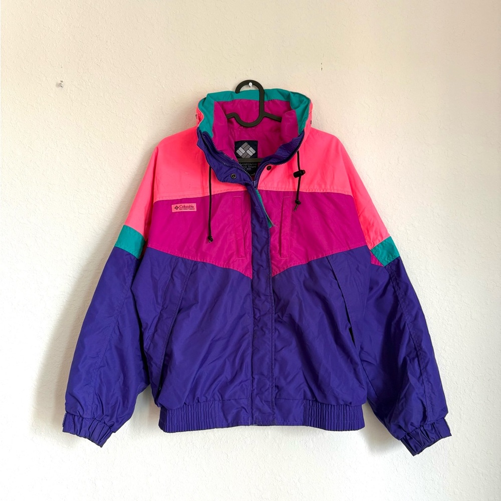Vintage Columbia windbreaker - neon 80s 90s retro ski jacket women’s medium coat